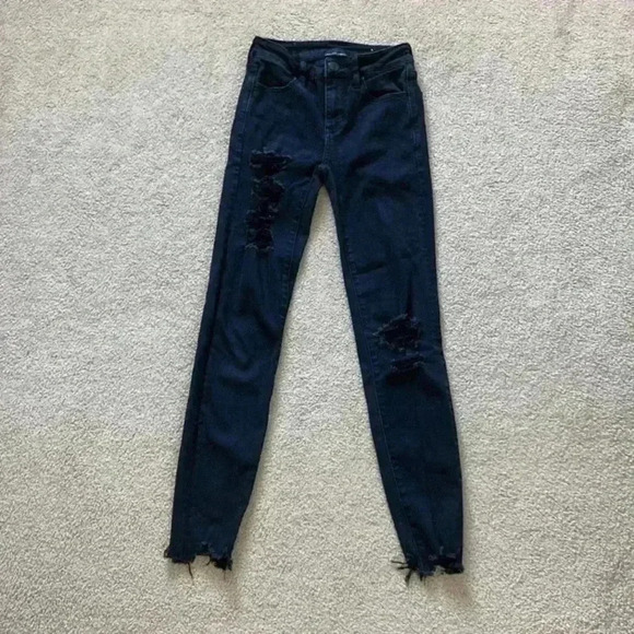 American eagle high rise distressed black jegging jeans in size 00 - Picture 1 of 6